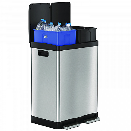 Fire-Resistant Step Pedal Trash Can and Recycle Bin, 16 gal, Plastic/Stainless Steel, Silver (HLSS16RFR)