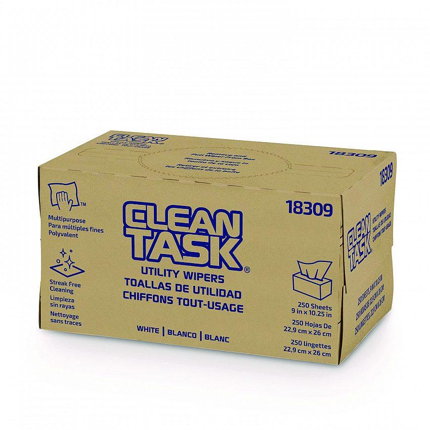 Clean Task Utility Wipers, 1-Ply, 9 x 10.25, White, 250 Sheets/Box, 24 Boxes/Carton (18309)