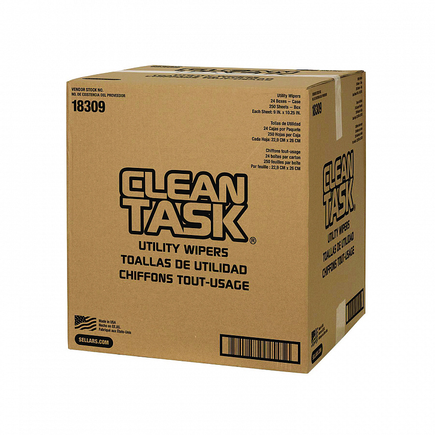 Clean Task Utility Wipers, 1-Ply, 9 x 10.25, White, 250 Sheets/Box, 24 Boxes/Carton (18309)