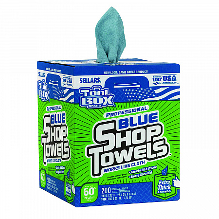 TOOLBOX Blue Shop Towels, 1-Ply, 10 x 12, Blue, 200 Sheets/Box, 4 Boxes/Carton (55202)