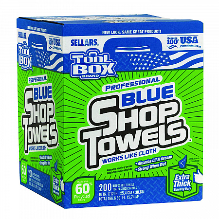 TOOLBOX Blue Shop Towels, 1-Ply, 10 x 12, Blue, 200 Sheets/Box, 4 Boxes/Carton (55202)