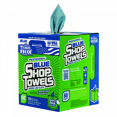 TOOLBOX Blue Shop Towels, 1-Ply, 10 x 12, Blue, 200 Sheets/Box, 4 Boxes/Carton (55202)