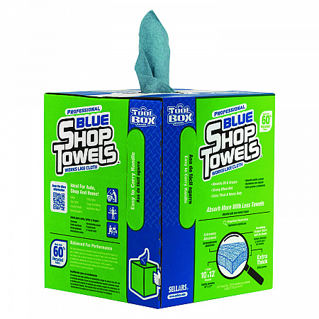 TOOLBOX Blue Shop Towels, 1-Ply, 10 x 12, Blue, 200 Sheets/Box, 4 Boxes/Carton (55202)