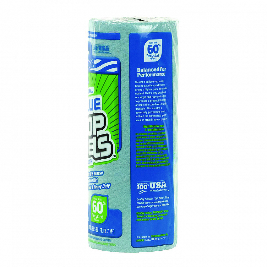 TOOLBOX Blue Shop Towels, 1-Ply, 11 x 9.4, Blue, 55 Sheets/Roll, 30 Rolls/Carton (54400)