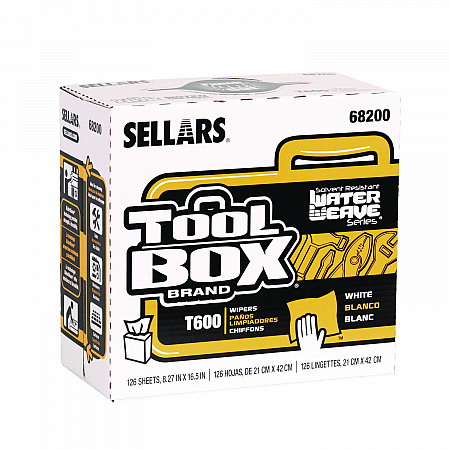 TOOLBOX WaterWeave T600 Wipers, 1-Ply, 8.27 x, 16.5, White, 126 Sheets/Box, 10 Boxes/Carton (68200)