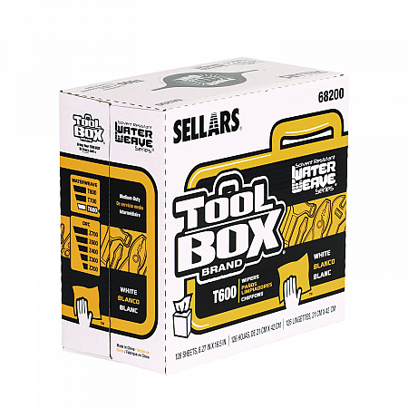 TOOLBOX WaterWeave T600 Wipers, 1-Ply, 8.27 x, 16.5, White, 126 Sheets/Box, 10 Boxes/Carton (68200)