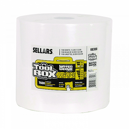 TOOLBOX WaterWeave T600 Wipers, 1-Ply, 11.8 x 12.8, White, 1,100 Sheets/Roll (68300)