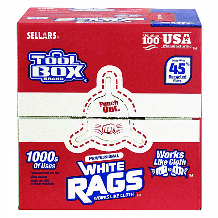 TOOLBOX White Rags, 1-Ply, 9.8 x 12, White, 200 Sheets/Box, 6 Boxes/Carton (58202)