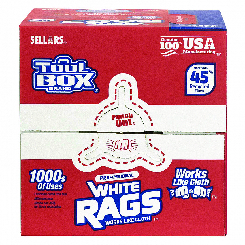TOOLBOX White Rags, 1-Ply, 9.8 x 12, White, 200 Sheets/Box, 6 Boxes/Carton (58202)