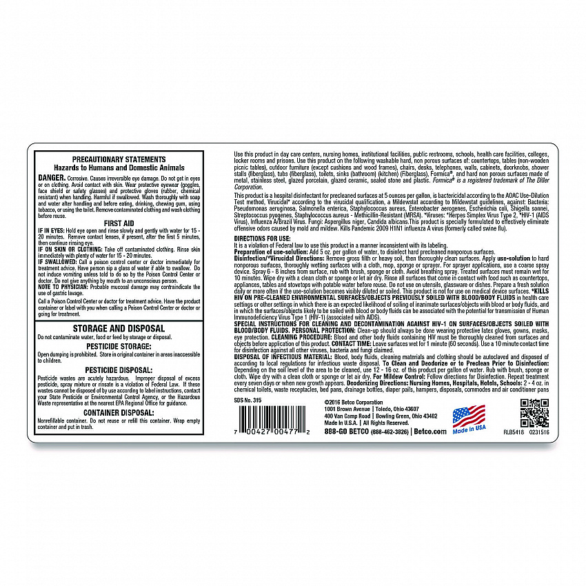 AF315 Disinfectant Cleaner, Citrus Floral Scent, 32 oz Bottle, 12/Carton (3151200)
