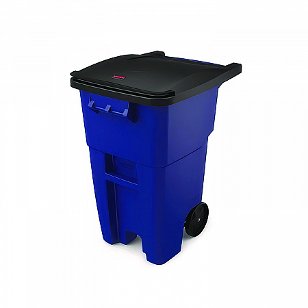 Square Brute Rollout Container, 50 gal, Molded Plastic, Blue (9W27BLU)