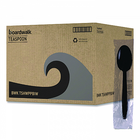 Heavyweight Wrapped Polypropylene Cutlery, Spoon, Plastic, Black, 1,000/Carton (TSHWPPBIW)