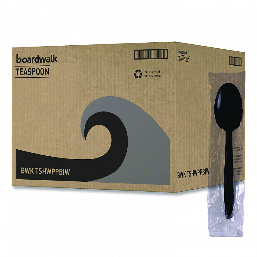 Heavyweight Wrapped Polypropylene Cutlery, Spoon, Plastic, Black, 1,000/Carton (TSHWPPBIW)