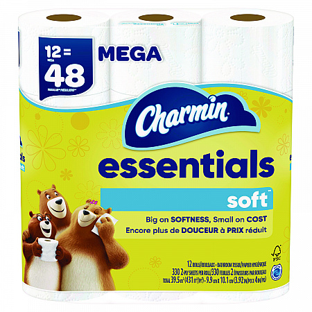 Essentials Soft Bathroom Tissue, Septic Safe, 2-Ply, White, 330 Sheets/Roll, 12 Rolls/Pack, 4 Packs/Carton (03154)
