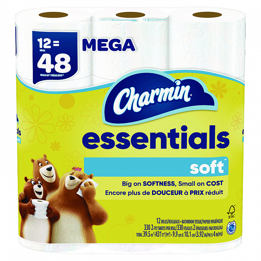 Essentials Soft Bathroom Tissue, Septic Safe, 2-Ply, White, 330 Sheets/Roll, 12 Rolls/Pack, 4 Packs/Carton (03154)