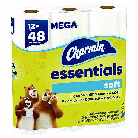 Essentials Soft Bathroom Tissue, Septic Safe, 2-Ply, White, 330 Sheets/Roll, 12 Rolls/Pack, 4 Packs/Carton (03154)