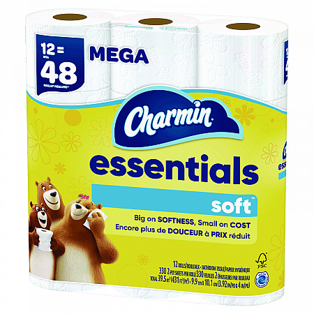 Essentials Soft Bathroom Tissue, Septic Safe, 2-Ply, White, 330 Sheets/Roll, 12 Rolls/Pack, 4 Packs/Carton (03154)