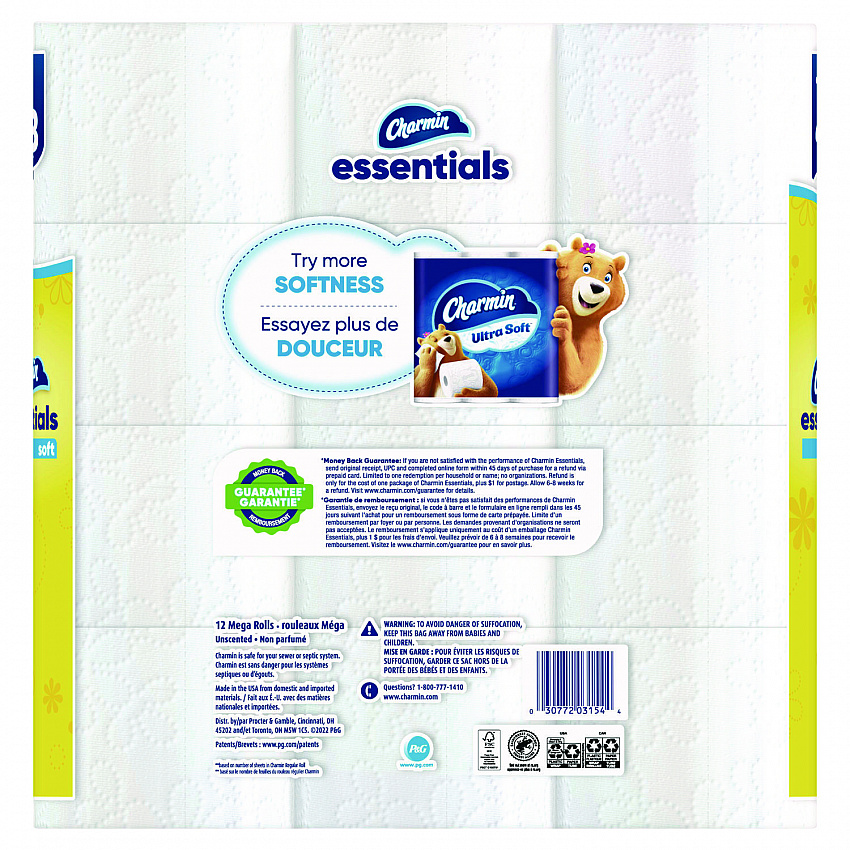 Essentials Soft Bathroom Tissue, Septic Safe, 2-Ply, White, 330 Sheets/Roll, 12 Rolls/Pack, 4 Packs/Carton (03154)