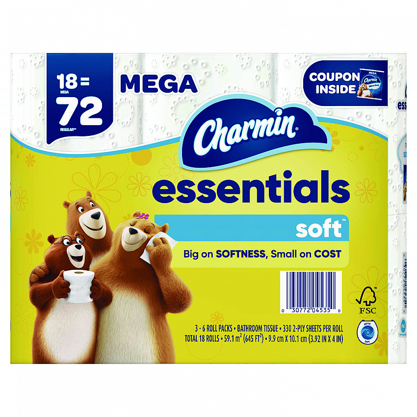 Essentials Soft Bathroom Tissue, Septic Safe, 2-Ply, White, 330 Sheets/Roll, 18 Rolls/Carton (04535)