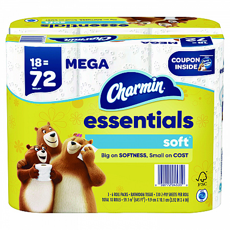 Essentials Soft Bathroom Tissue, Septic Safe, 2-Ply, White, 330 Sheets/Roll, 18 Rolls/Carton (04535)
