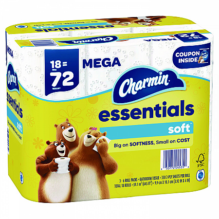 Essentials Soft Bathroom Tissue, Septic Safe, 2-Ply, White, 330 Sheets/Roll, 18 Rolls/Carton (04535)