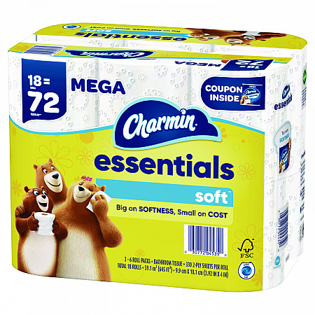 Essentials Soft Bathroom Tissue, Septic Safe, 2-Ply, White, 330 Sheets/Roll, 18 Rolls/Carton (04535)
