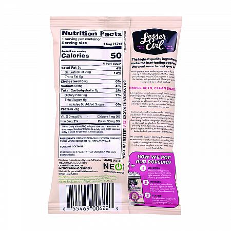 Himalayan Pink Salt Organic Popcorn, Salt, 0.46 oz Bag, 24/Carton (22001053)
