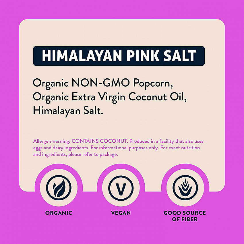 Himalayan Pink Salt Organic Popcorn, Salt, 0.46 oz Bag, 24/Carton (22001053)
