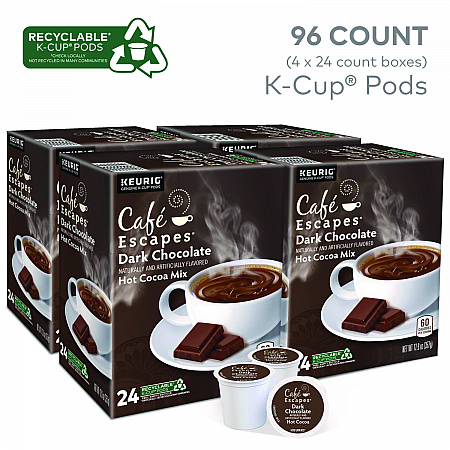 Dark Chocolate Hot Cocoa K-Cups, 24/Box, 4 Box/Carton (6802CT)