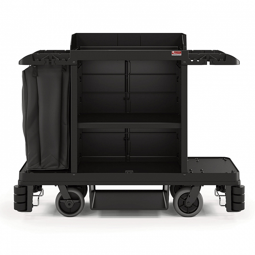 Premium Housekeeping Cart, Plastic, 1 Shelf, 24 x 62.13 x 49.75, Black (HKC2000)