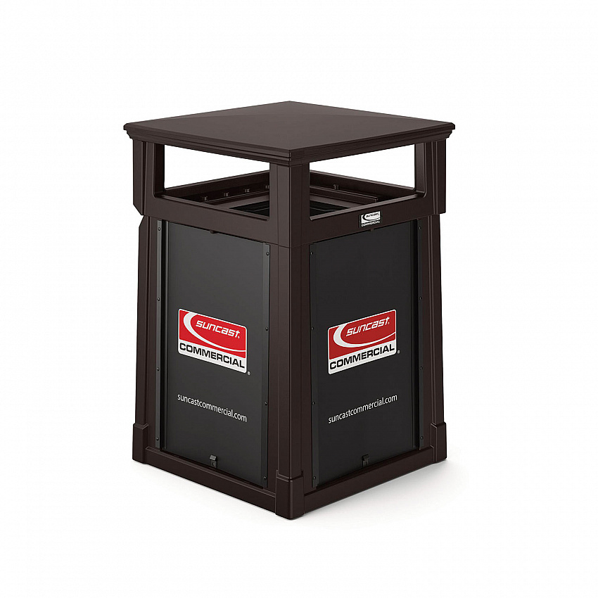 Resin Customizable Garbage Can with Covered Lid, 34.4 gal, Plastic, Java (RMCC3501)
