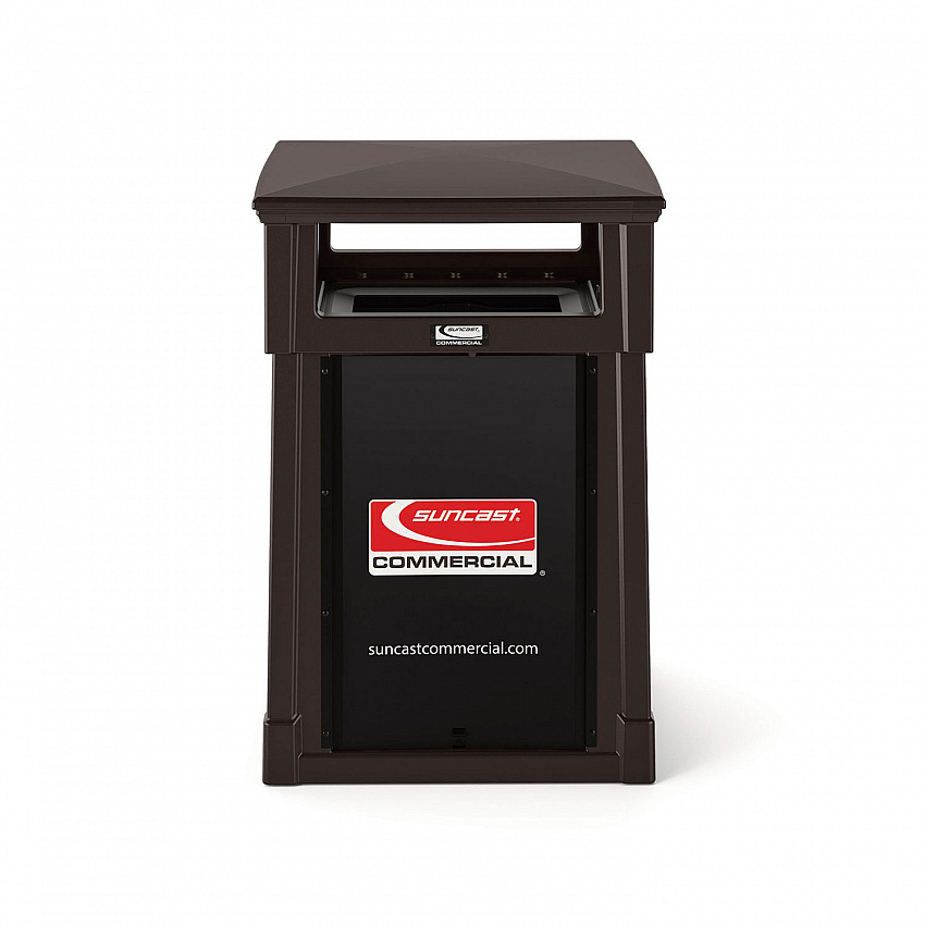 Resin Customizable Garbage Can with Covered Lid, 34.4 gal, Plastic, Java (RMCC3501)