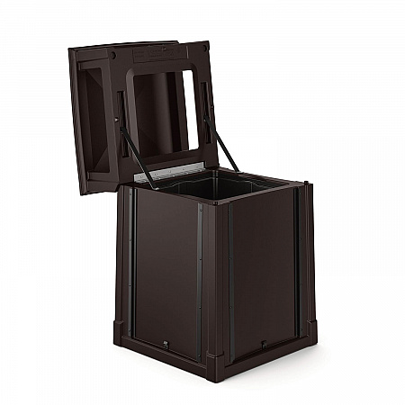 Resin Customizable Garbage Can with Covered Lid, 34.4 gal, Plastic, Java (RMCC3501)