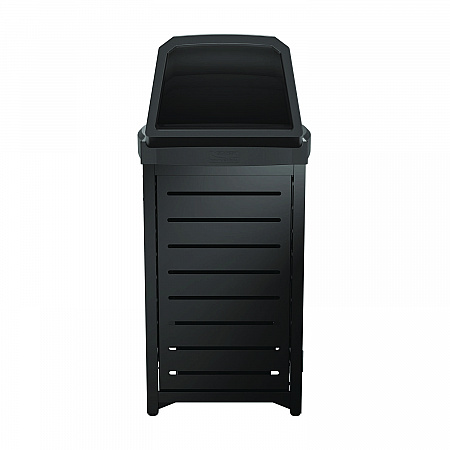 Outdoor Decorative Metal Square Trash Can with Chute Lid, 30 gal, Metal, Black (MTCSQ305)