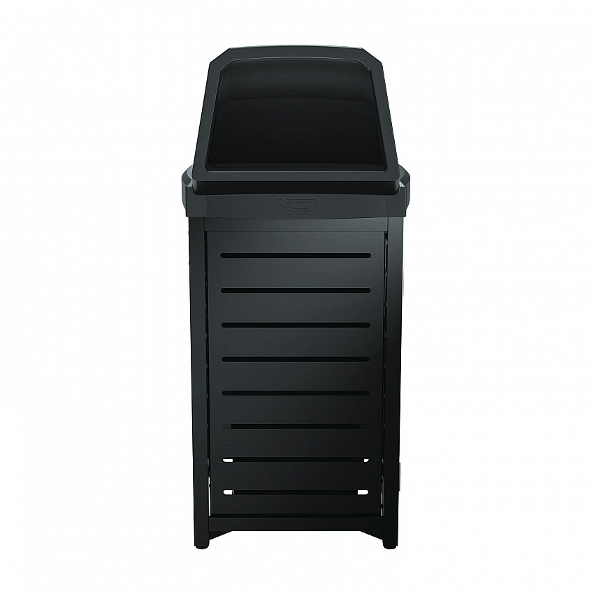 Outdoor Decorative Metal Square Trash Can with Chute Lid, 30 gal, Metal, Black (MTCSQ305)