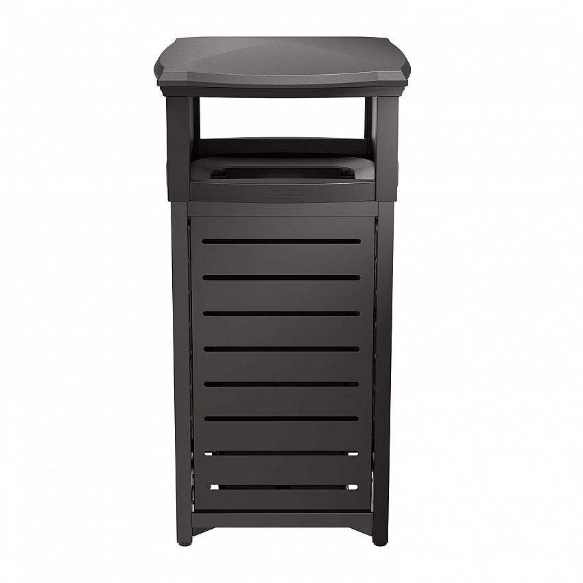 Outdoor Decorative Metal Square Trash Can with Two-Way Lid, 29 gal, Plastic, Black (MTCSQ300)
