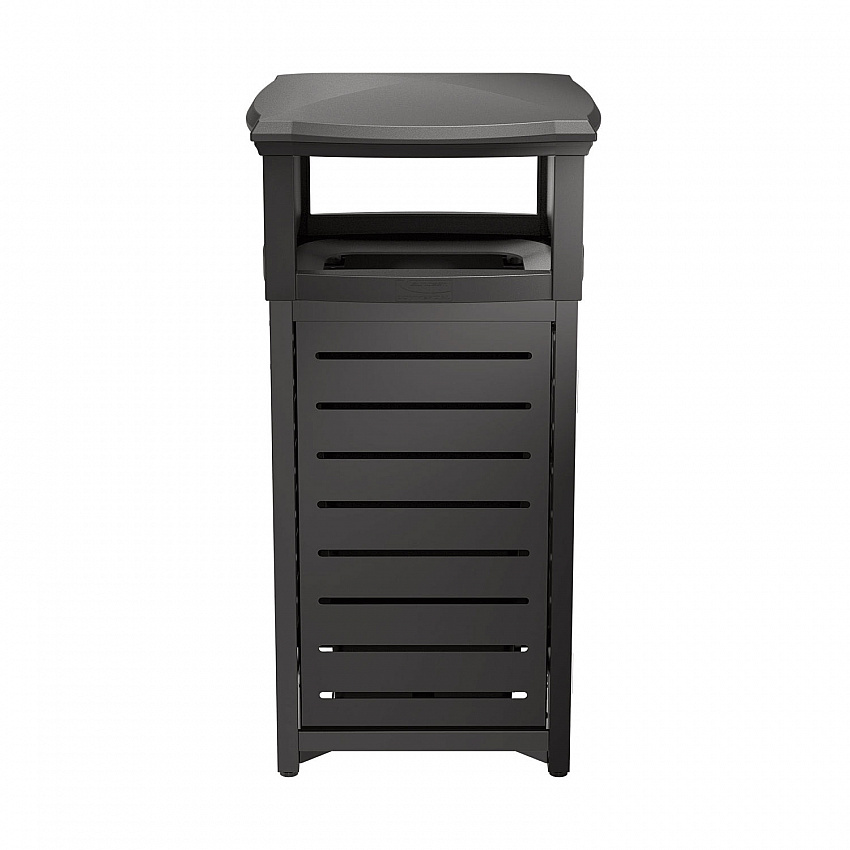 Outdoor Decorative Metal Square Trash Can with Two-Way Lid, 29 gal, Plastic, Black (MTCSQ300)