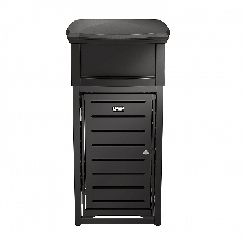 Outdoor Decorative Metal Square Trash Can with Two-Way Lid, 29 gal, Plastic, Black (MTCSQ300)