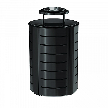 Outdoor Decorative Metal Trash Can with Metal Lid with Ash Bonnet, 35.38 gal, Metal, Black (MTCRND3502)
