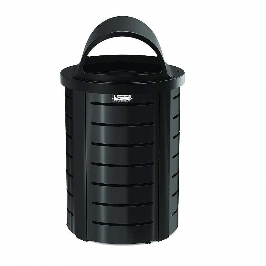 Outdoor Decorative Metal Trash Can with Roto-Molded Lid, 35.38 gal, Plastic, Black (MTCRND3501)