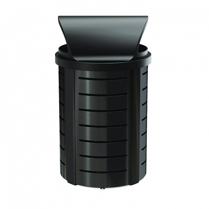 Outdoor Decorative Metal Trash Can with Roto-Molded Lid, 35.38 gal, Plastic, Black (MTCRND3501)