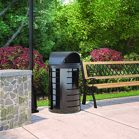 Outdoor Decorative Metal Trash Can with Roto-Molded Lid, 35.38 gal, Plastic, Black (MTCRND3501)