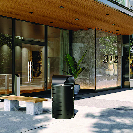 Outdoor Decorative Metal Trash Can with Roto-Molded Lid, 35.38 gal, Plastic, Black (MTCRND3501)