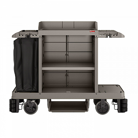 Partially Assembled Premium Housekeeping Cart, Plastic, 1 Shelf, 24 x 62.13 x 49.75, Platinum (HKC2052)