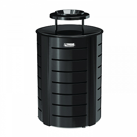 Outdoor Decorative Metal Trash Can with Metal Lid with Ash Bonnet, 35.38 gal, Metal, Black (MTCRND3502)