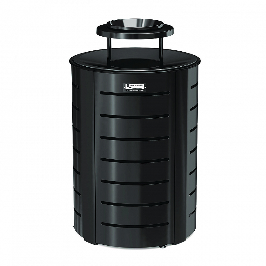 Outdoor Decorative Metal Trash Can with Metal Lid with Ash Bonnet, 35.38 gal, Metal, Black (MTCRND3502)