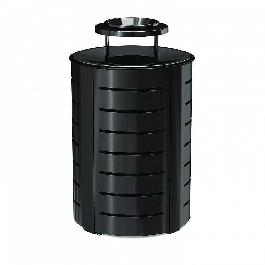 Outdoor Decorative Metal Trash Can with Metal Lid with Ash Bonnet, 35.38 gal, Metal, Black (MTCRND3502)
