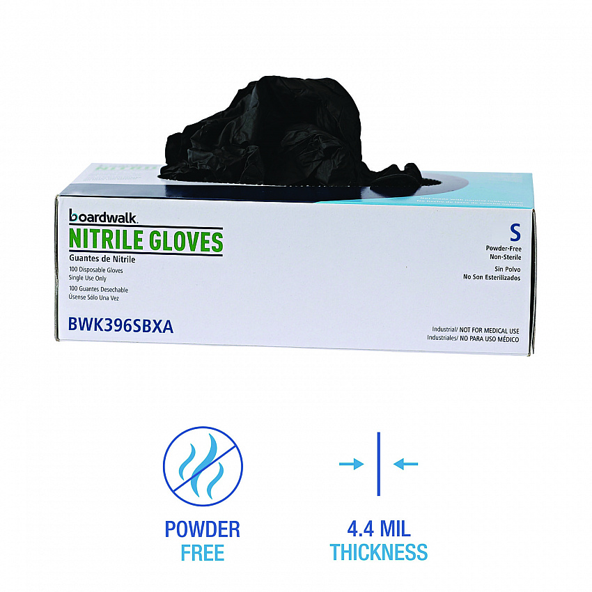 396 Series Disposable General-Purpose Nitrile Gloves, Powder-Free, Small, 4.4 mil Thick, 9.5" Long, Black, 100/Box (396SBXA)