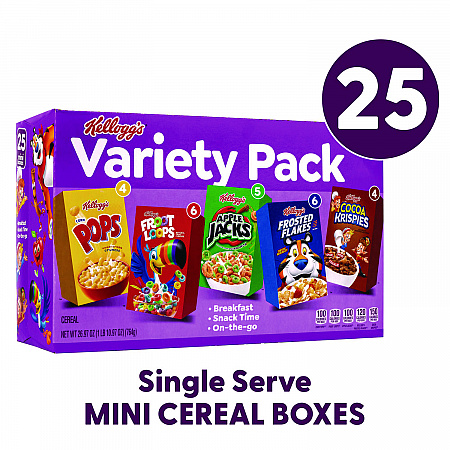 Cereal Assortment Pack, Assorted Flavors, Single Serve Box, 25/Carton (22002287)