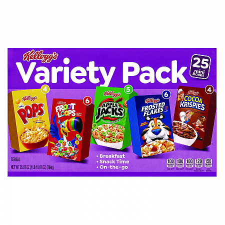 Cereal Assortment Pack, Assorted Flavors, Single Serve Box, 25/Carton (22002287)